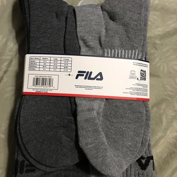 Men's FILA Gray crew Socks 6 pair 8-12 - Picture 2 of 3